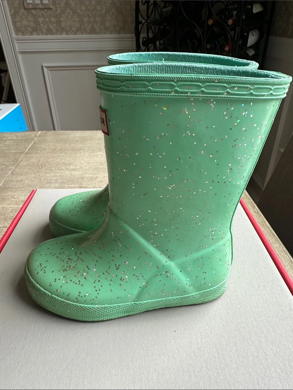 Hunter Kids Mint Glitter Rain Boots